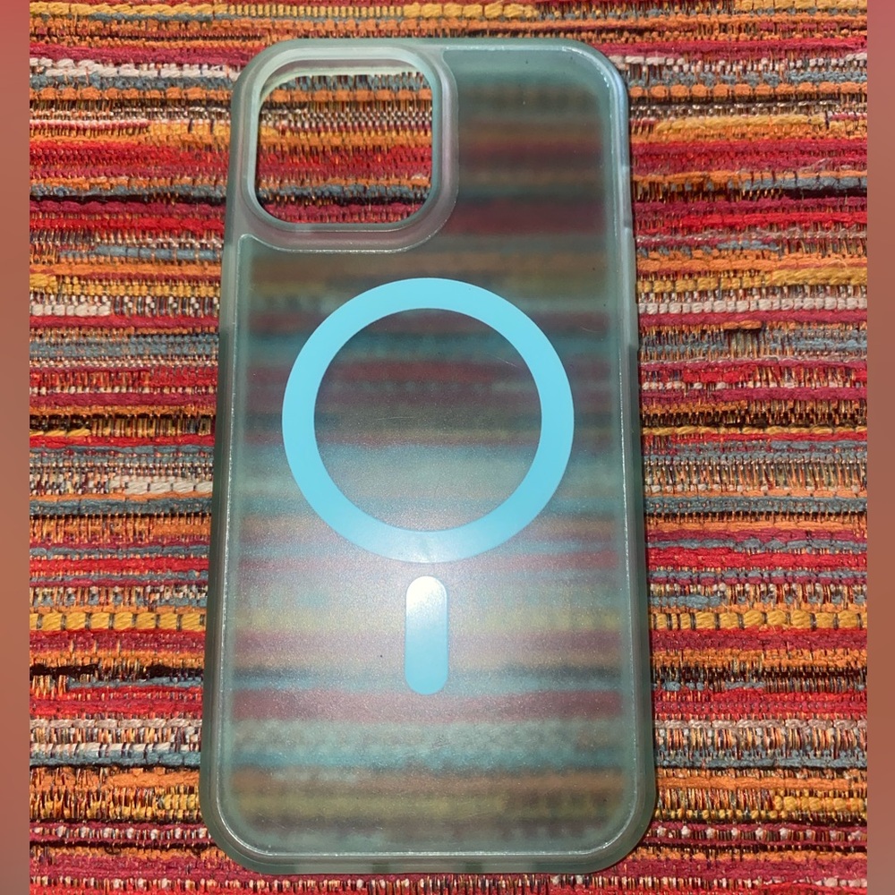 iPhone 12 light blue clear case with charging circle